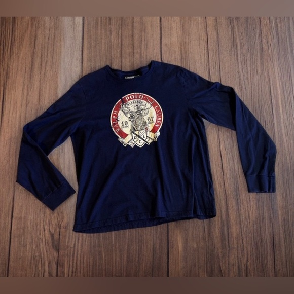 Vtg POLO by Ralph Lauren Men Green Crewneck Long Sleeve Tee Sz L Bleecker Deer - Picture 4 of 16